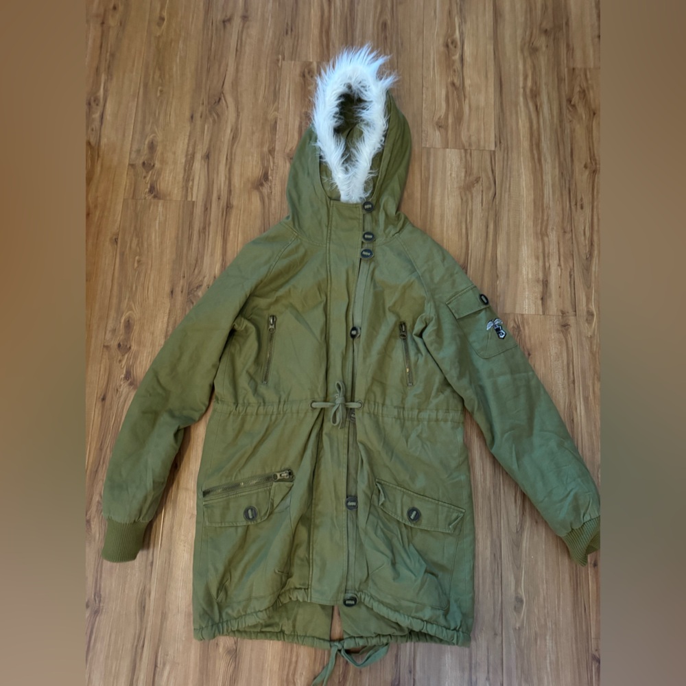 Nikita Winter Olive Green Coat with Faux Fur Hood